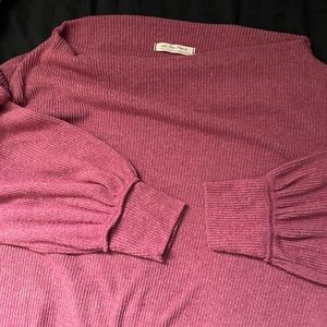 Free People Maroon Boat Neck Oversized Ribbed Sweatshirt Top Size L XL